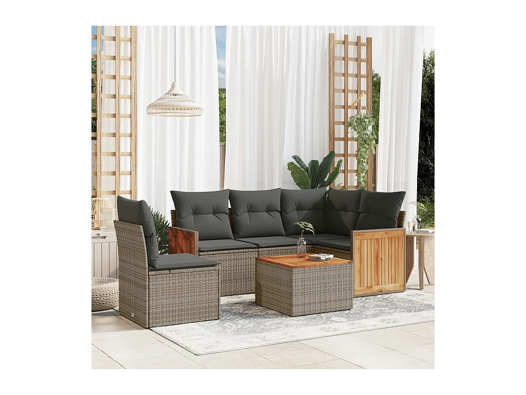 Salon de jardin 6 pièces avec coussins gris résine tressée