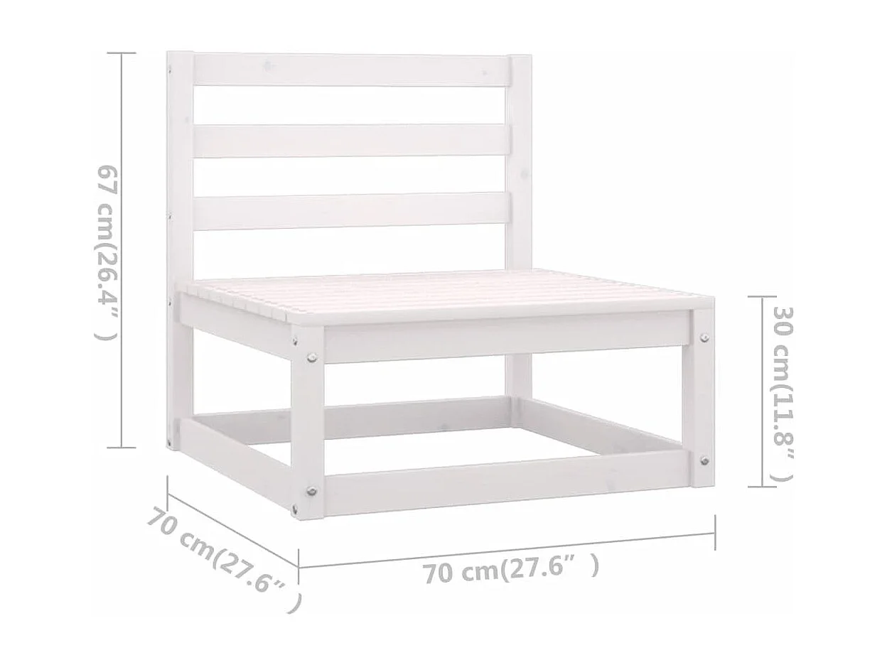 Salon de jardin 9 pièces avec coussins Blanc Bois de pin massif