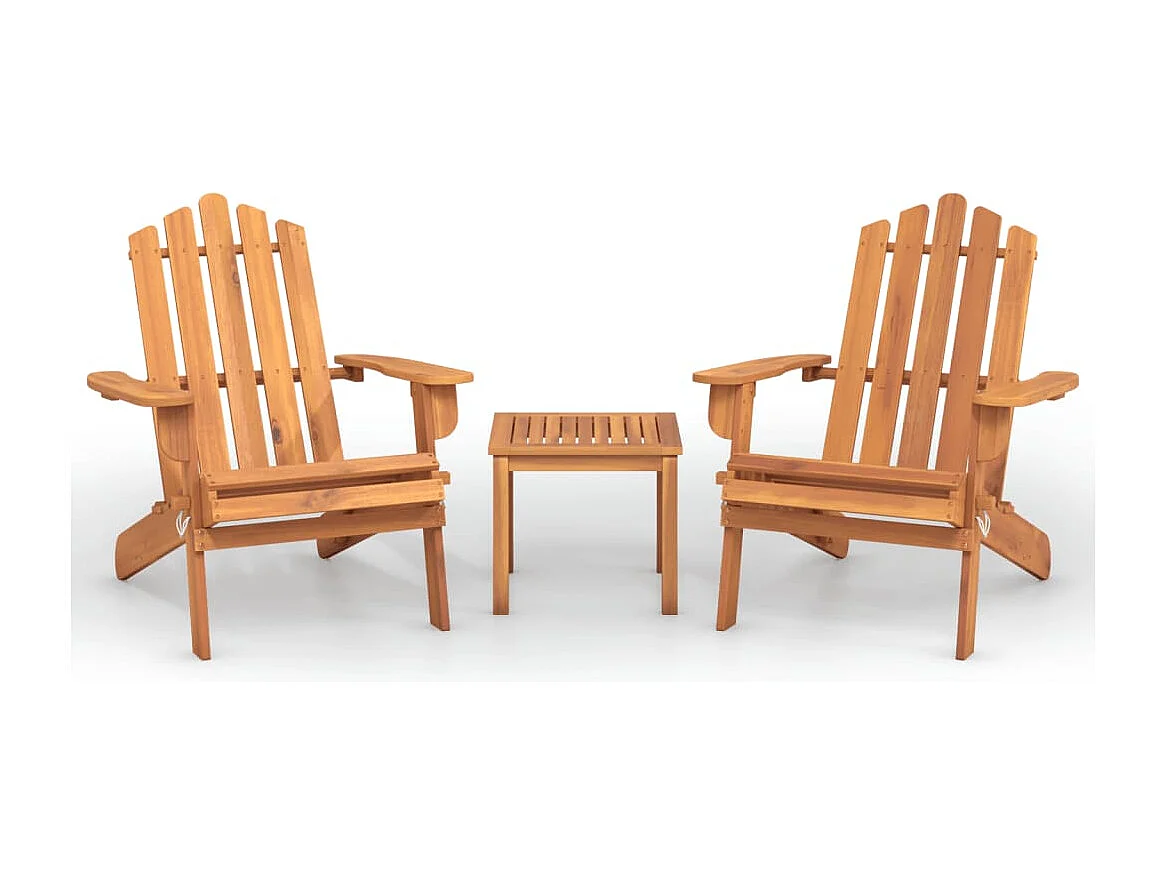 Ensemble de salon de jardin Adirondack 3 pièces bois acacia solide