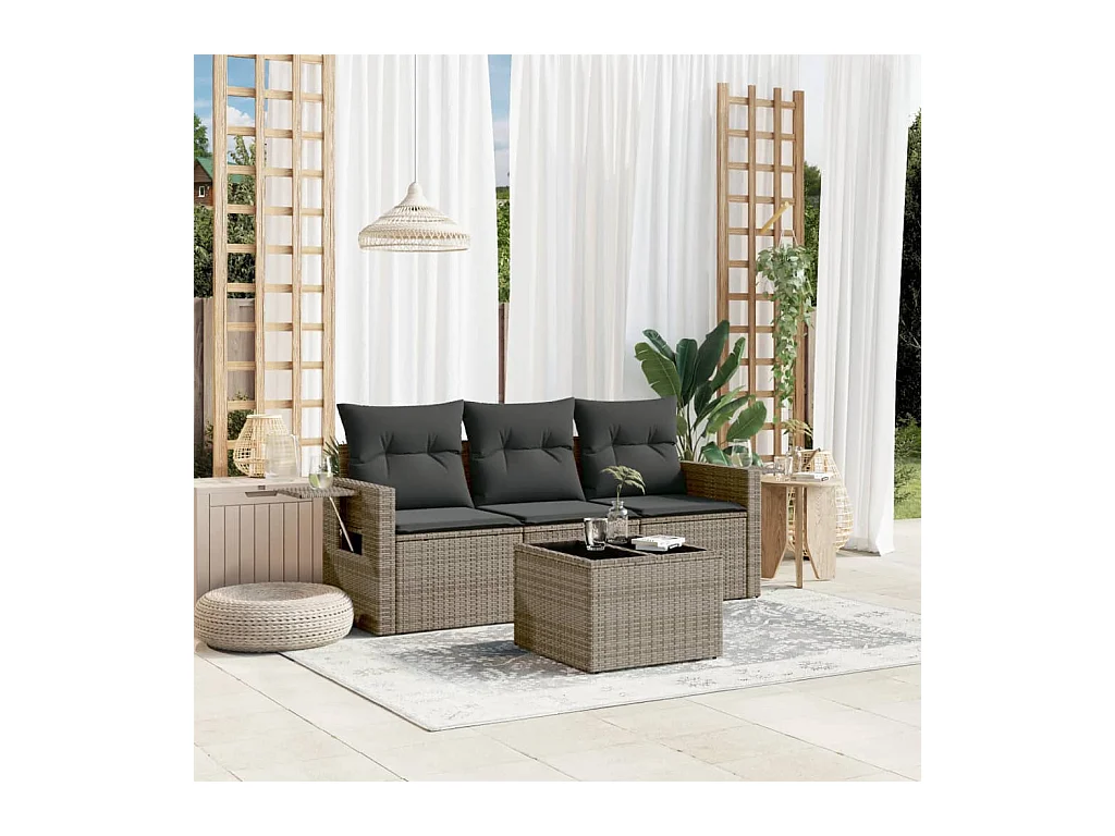 4-delige Loungeset met kussens poly rattan grijs