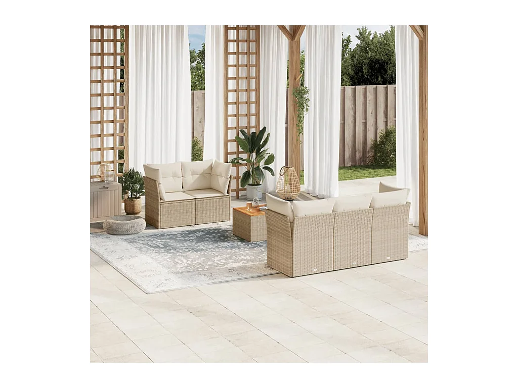 Salon de jardin avec coussins 6 pièces beige résine tressée