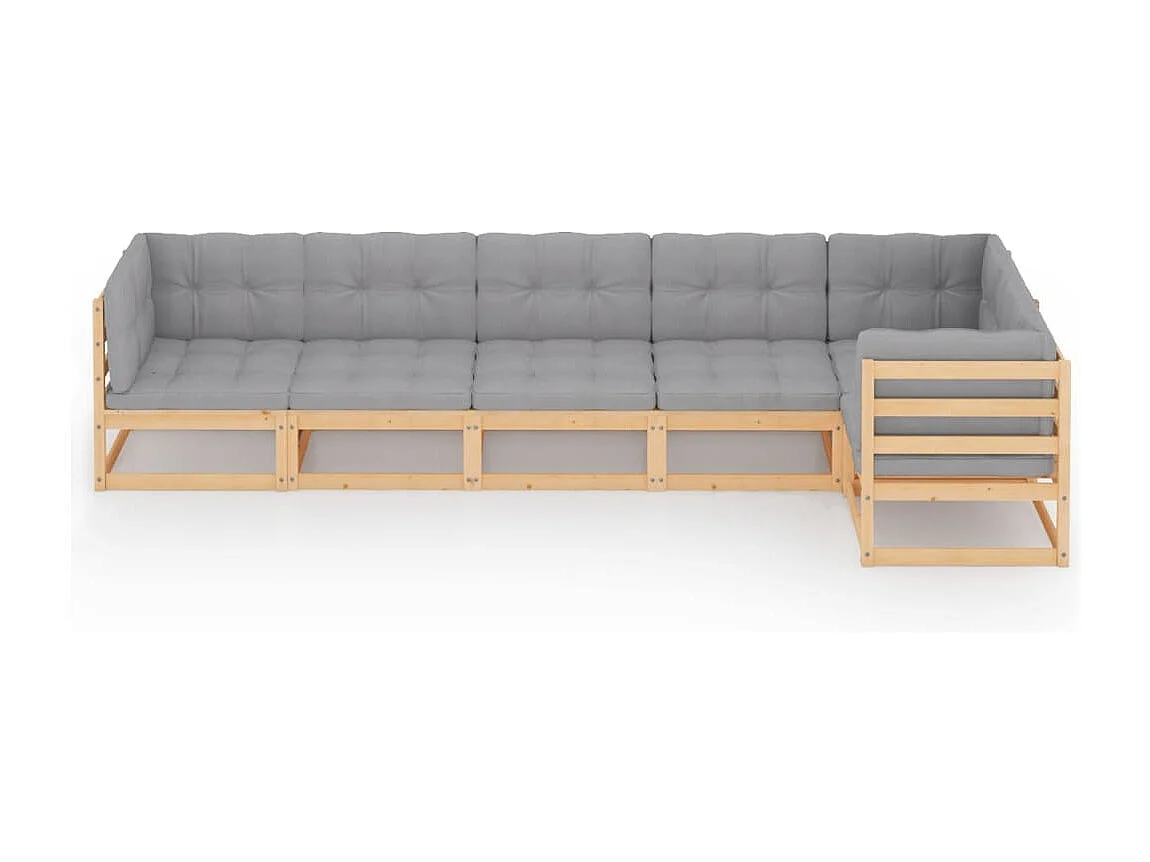 Muebles de jardín 6 piezas con cojines de madera de pino maciza