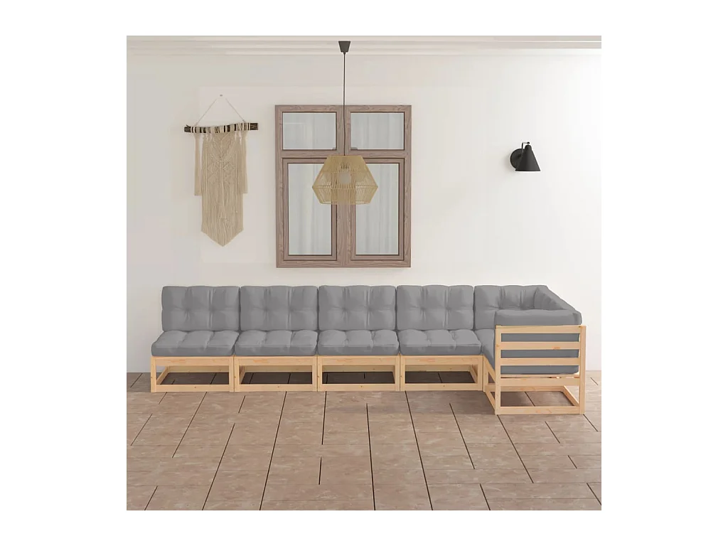 6-delige Loungeset met kussens massief grenenhout