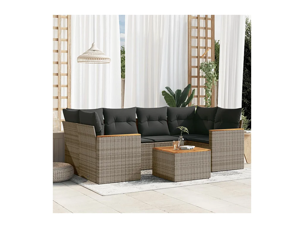 Salon de jardin avec coussins 7 pièces gris résine tressée