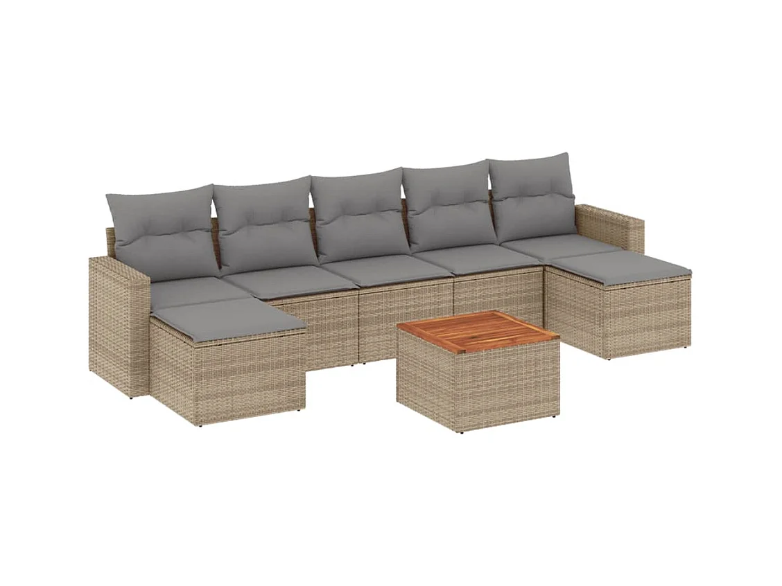 Salon de jardin avec coussins 8 pièces mélange beige résine tressée