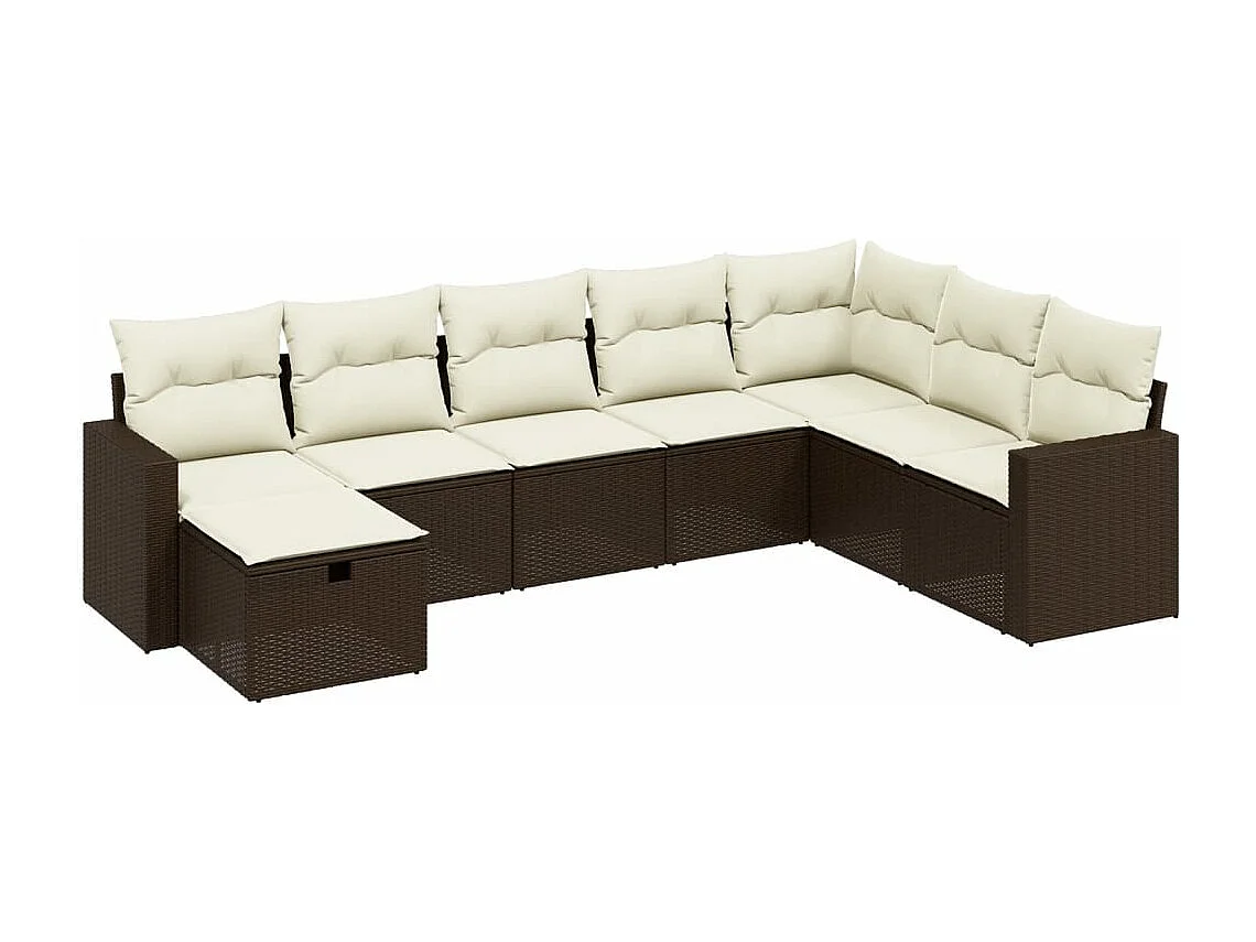 8-delige Loungeset met kussens poly rattan bruin