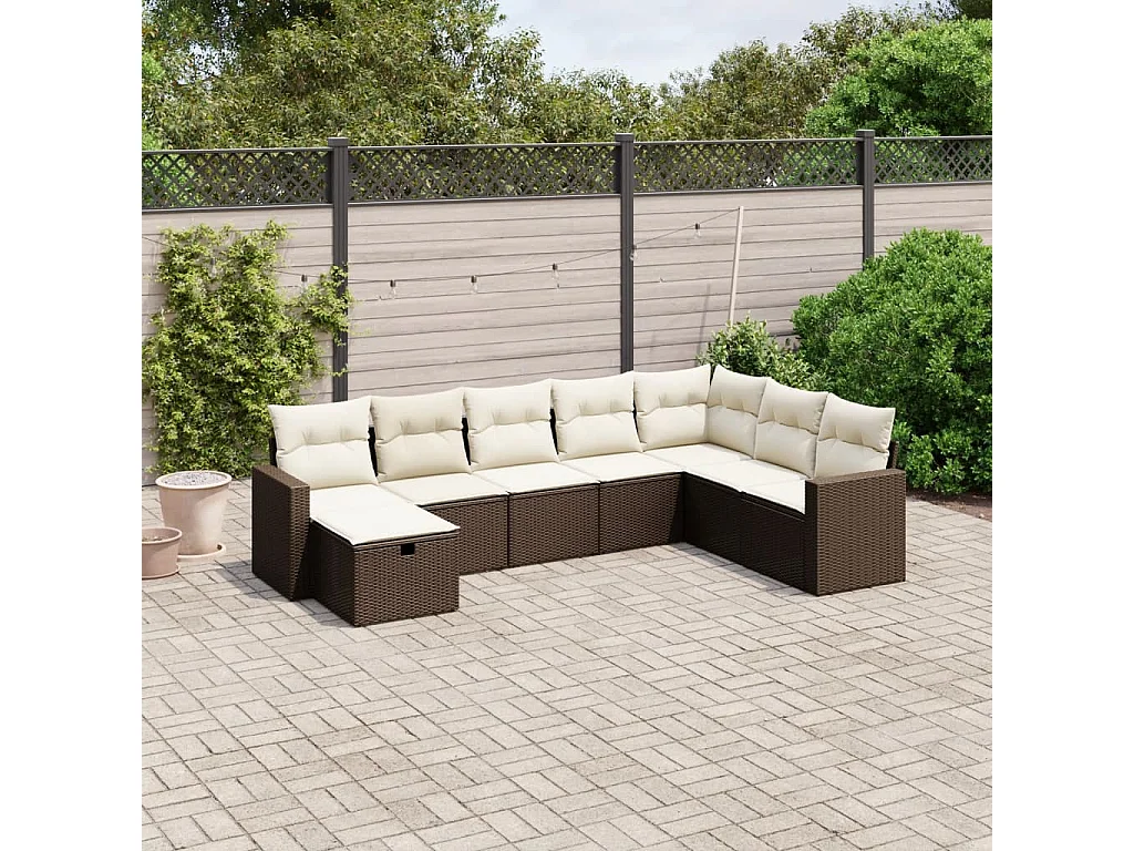 Salon de jardin 8 pièces avec coussins marron résine tressée