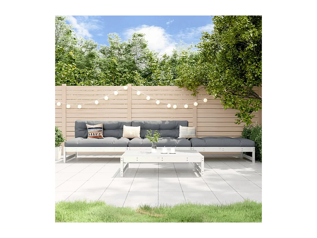 Salon de jardin 4 pièces blanc bois de pin massif