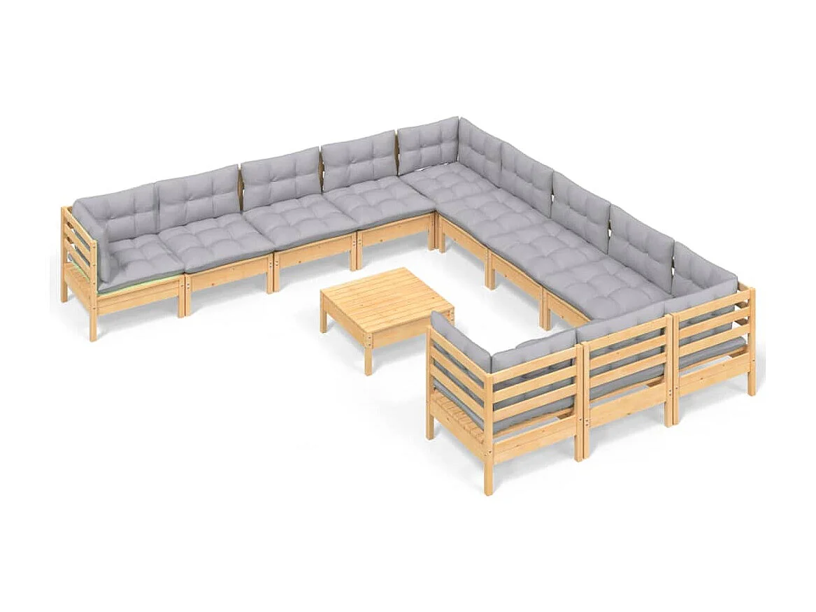 12 peças conjunto lounge de jardim c/ almofadões cinza pinho