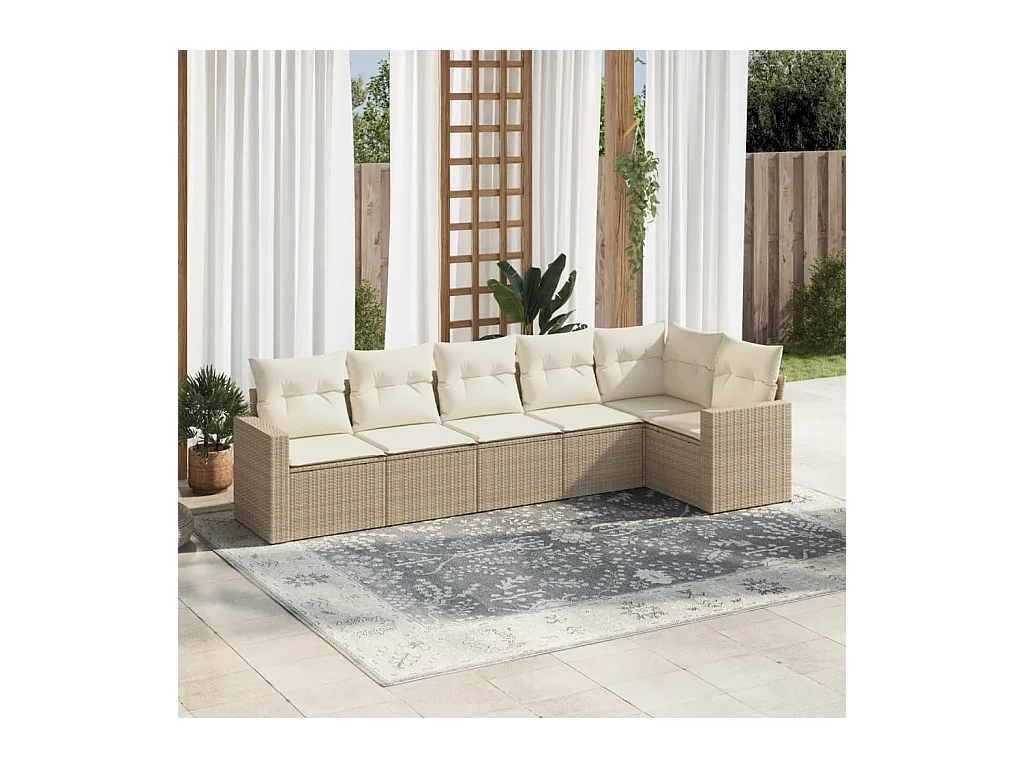 Salon de jardin avec coussins 6 pièces beige résine tressée