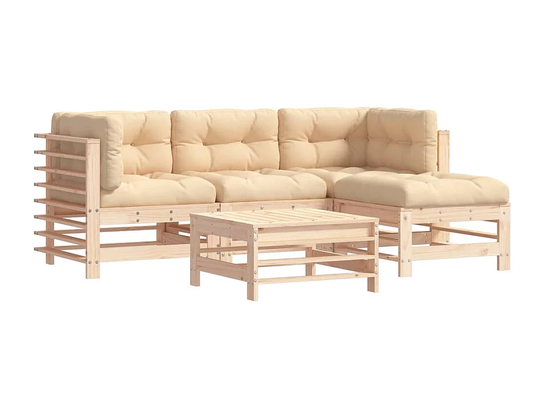 Juego de muebles de jardín 5 piezas y cojines madera maciza