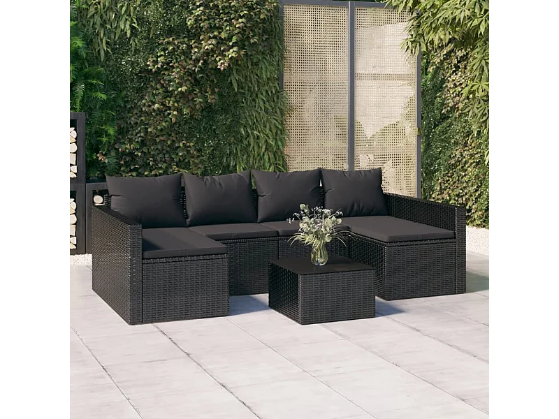 Set de muebles de jardín 2 piezas y cojines ratán sintético negro