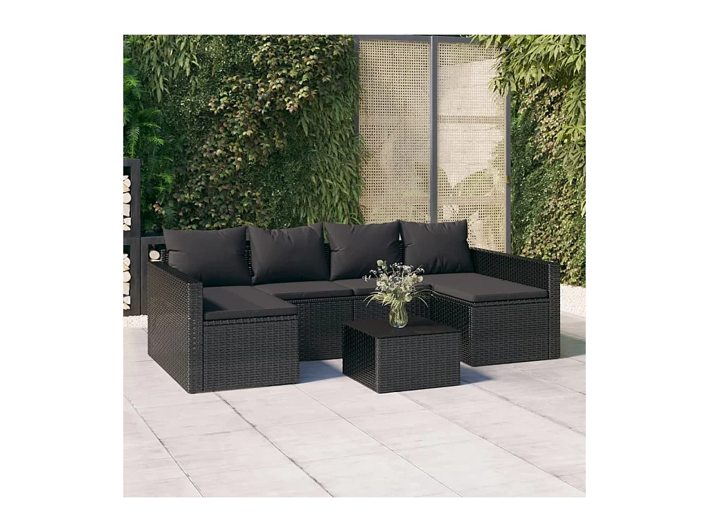 Set de muebles de jardín 2 piezas y cojines ratán sintético negro