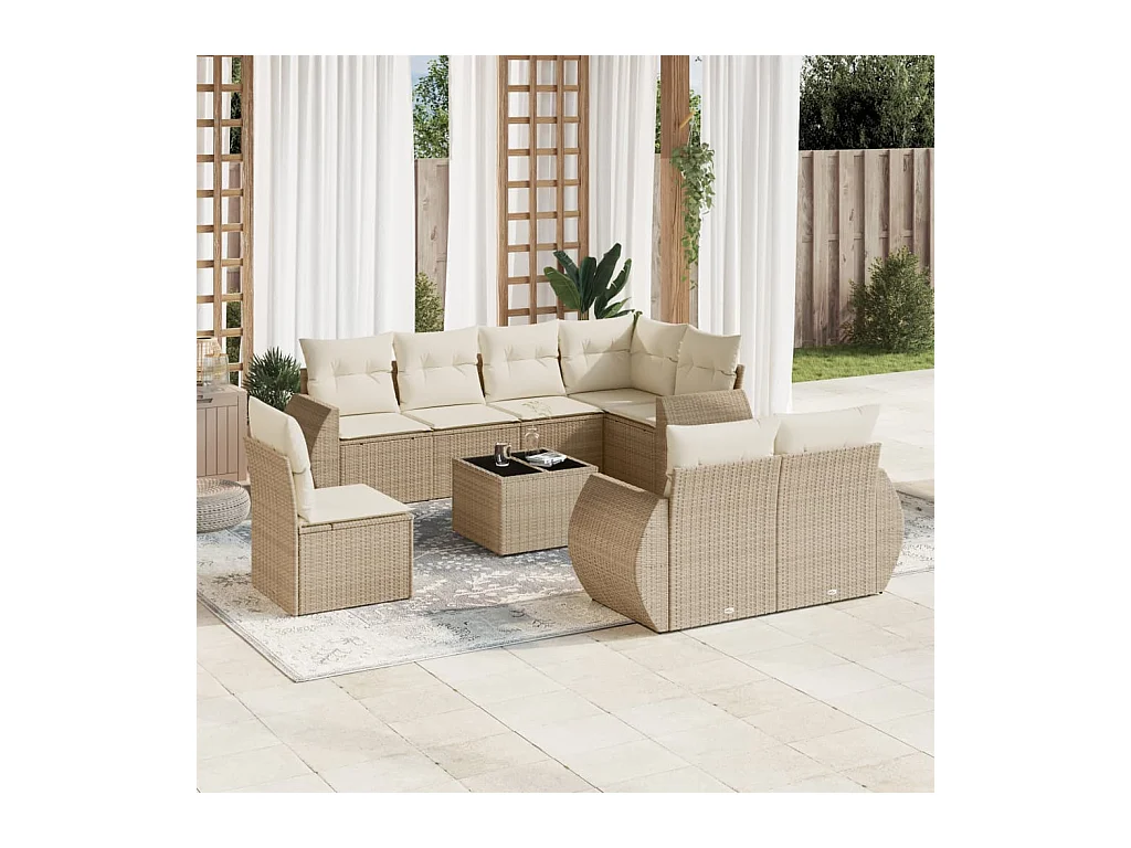 Salon de jardin avec coussins 9 pièces beige résine tressée