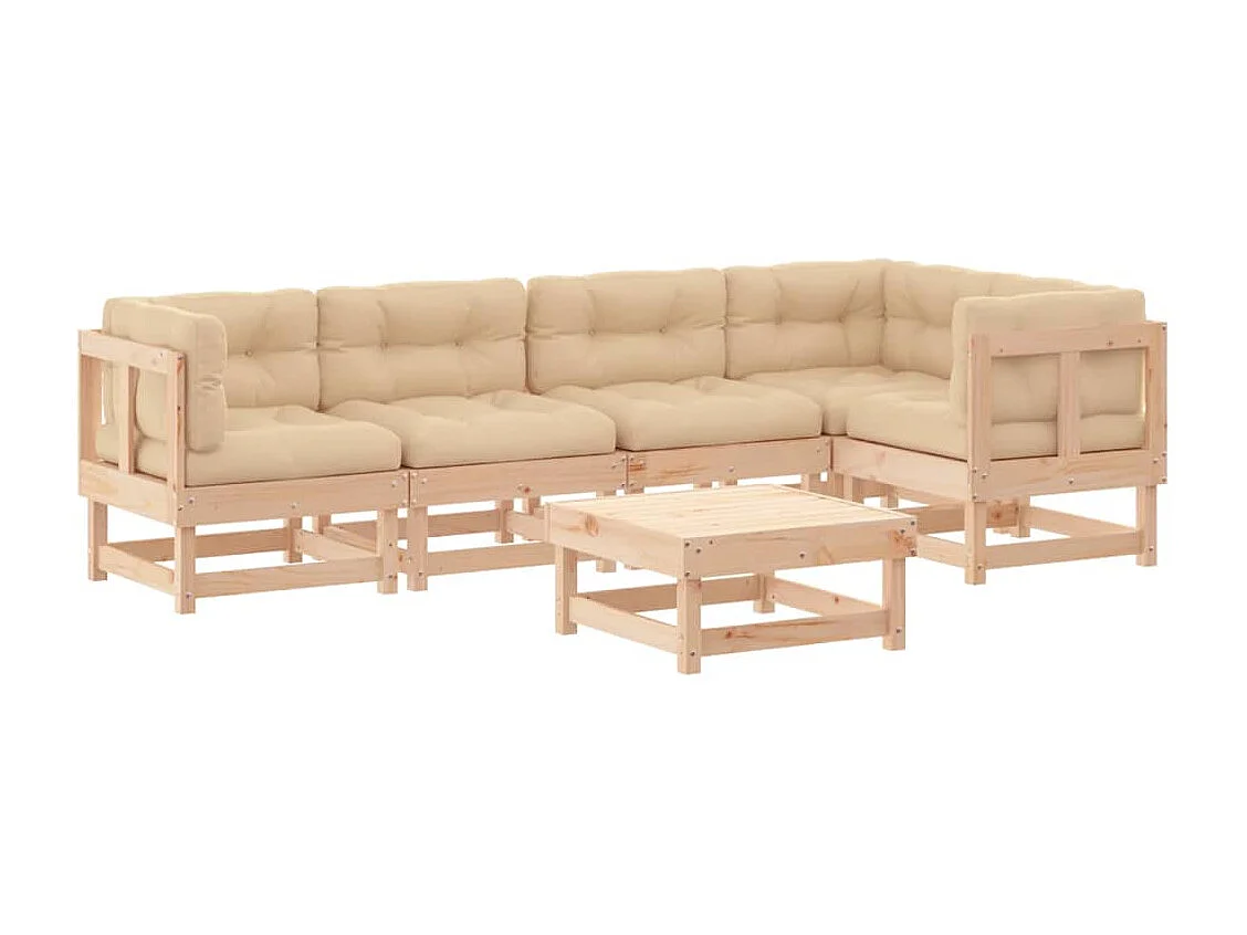 6 peças conjunto lounge jardim c/ almofadões madeira maciça