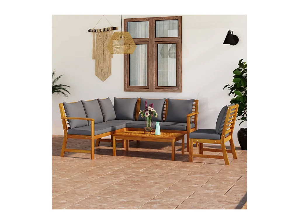 Salon de jardin 5 pièces avec coussin Bois d'acacia solide
