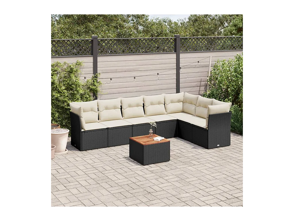 Salon de jardin 8 pièces avec coussins noir résine tressée