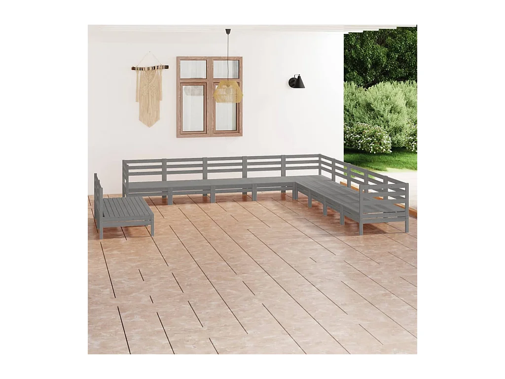 Juego de muebles de jardín 11 piezas madera maciza de pino gris