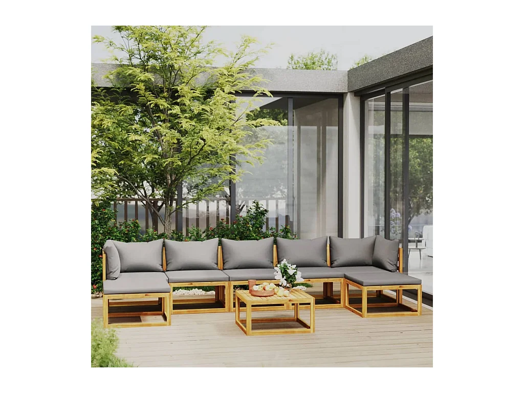 Salon de jardin 8 pièces avec coussin Bois d'acacia solide