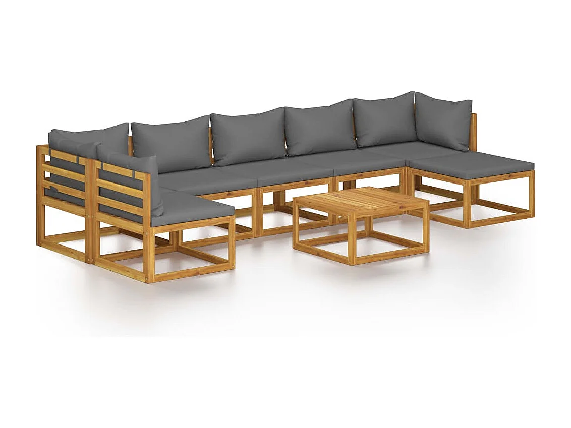Salon de jardin 8 pièces avec coussin Bois d'acacia solide