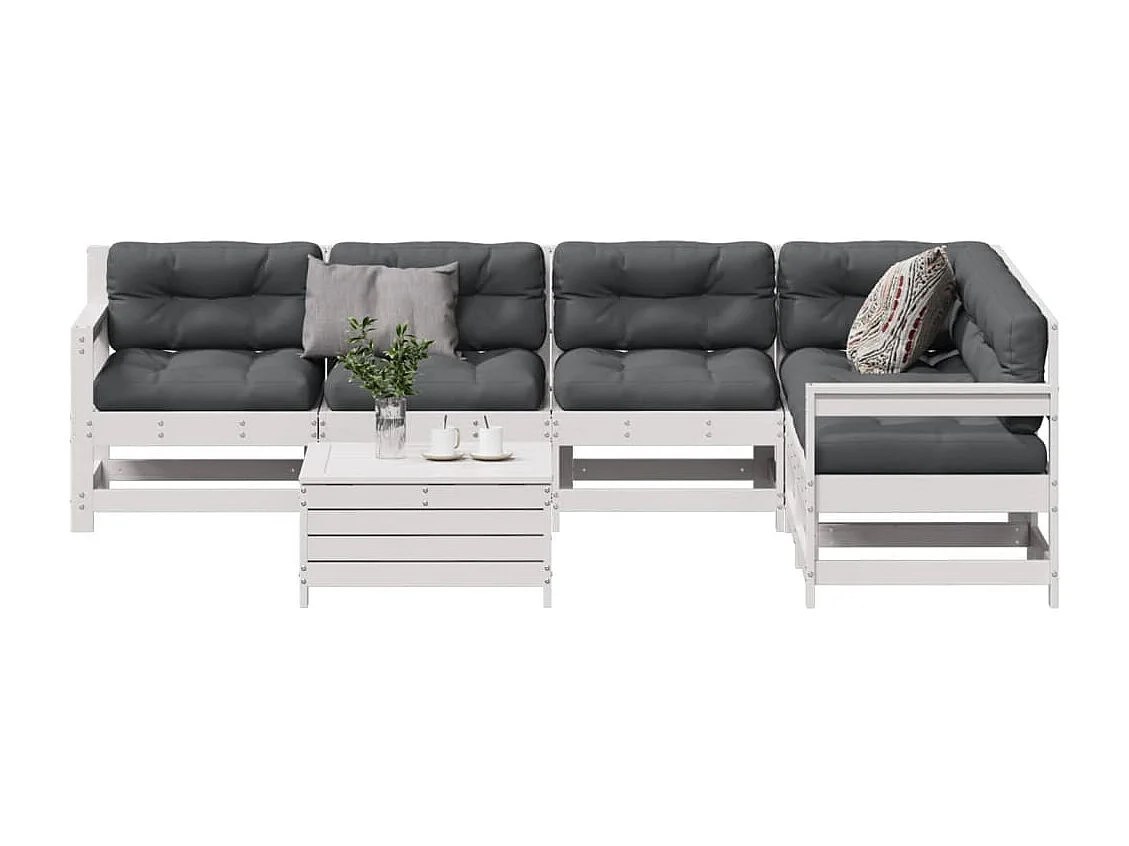 7-delige Loungeset met kussens massief grenenhout wit