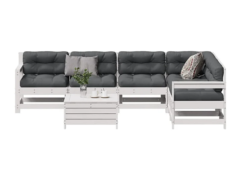 7-delige Loungeset met kussens massief grenenhout wit