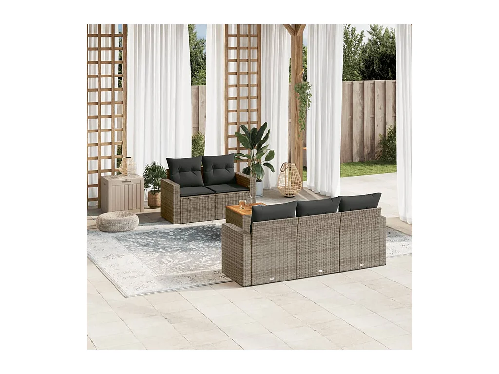 Salon de jardin 6 pièces avec coussins gris résine tressée