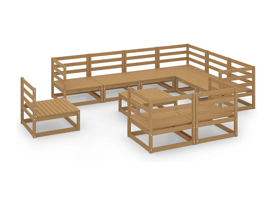 Muebles de jardín 10 piezas marrón miel madera maciza de pino