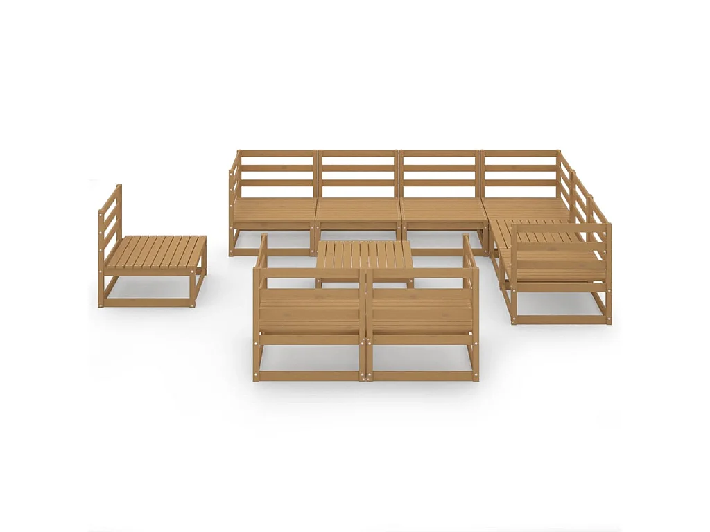 Muebles de jardín 10 piezas marrón miel madera maciza de pino