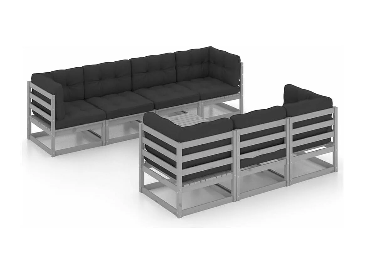 Juego de muebles de jardín 8 piezas y cojines madera pino maciza