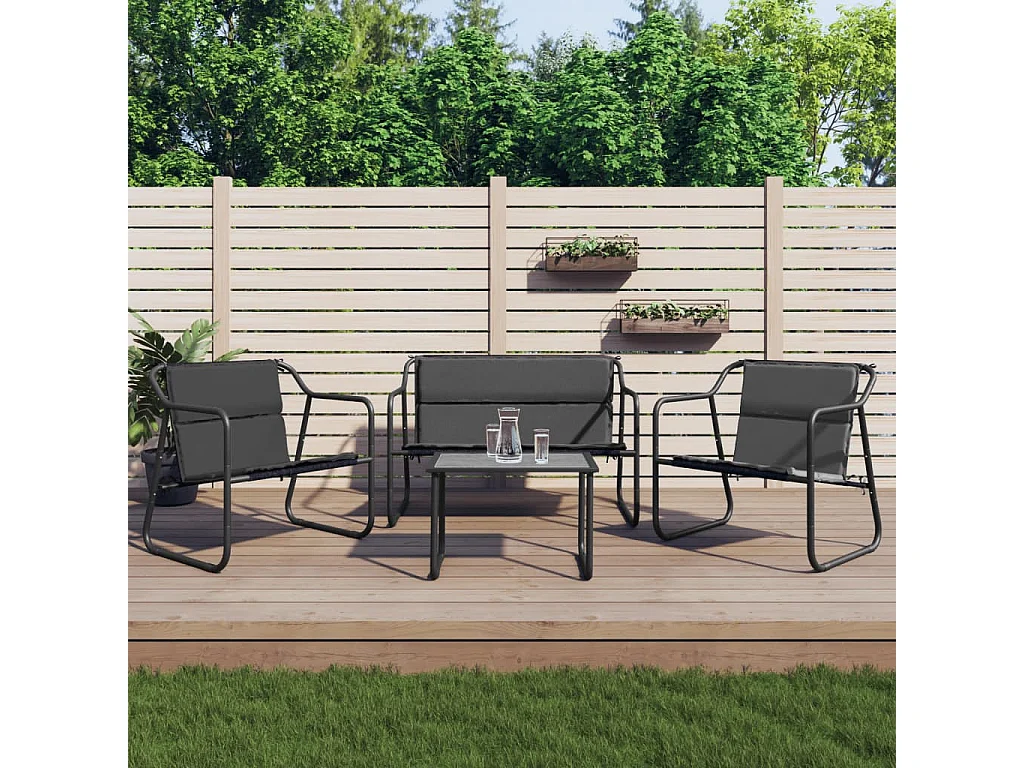 Salon de jardin avec coussins 4 pièces anthracite acier