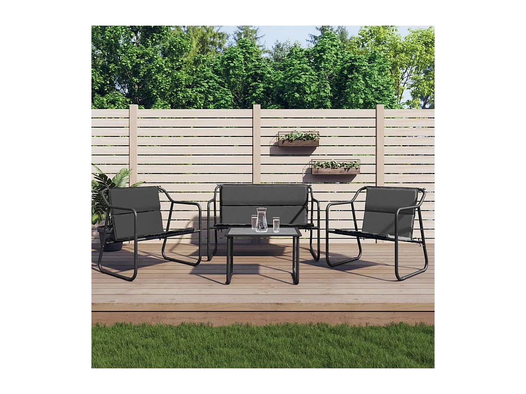 Salon de jardin avec coussins 4 pièces anthracite acier