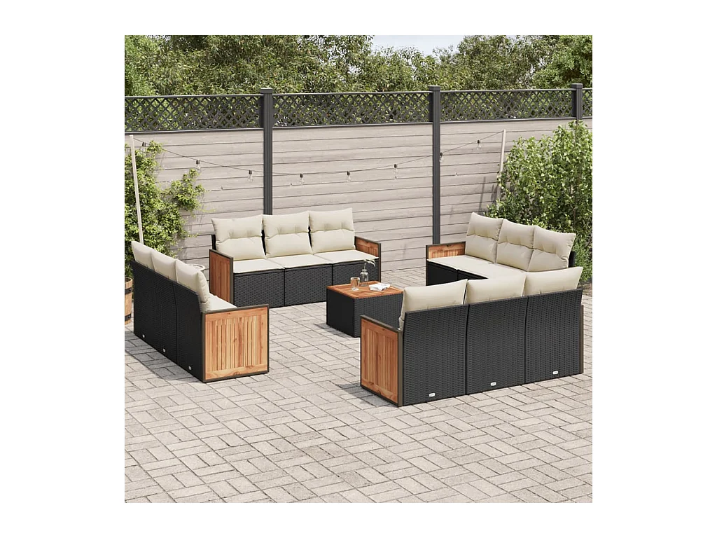 Salon de jardin avec coussins 13 pièces noir résine tressée