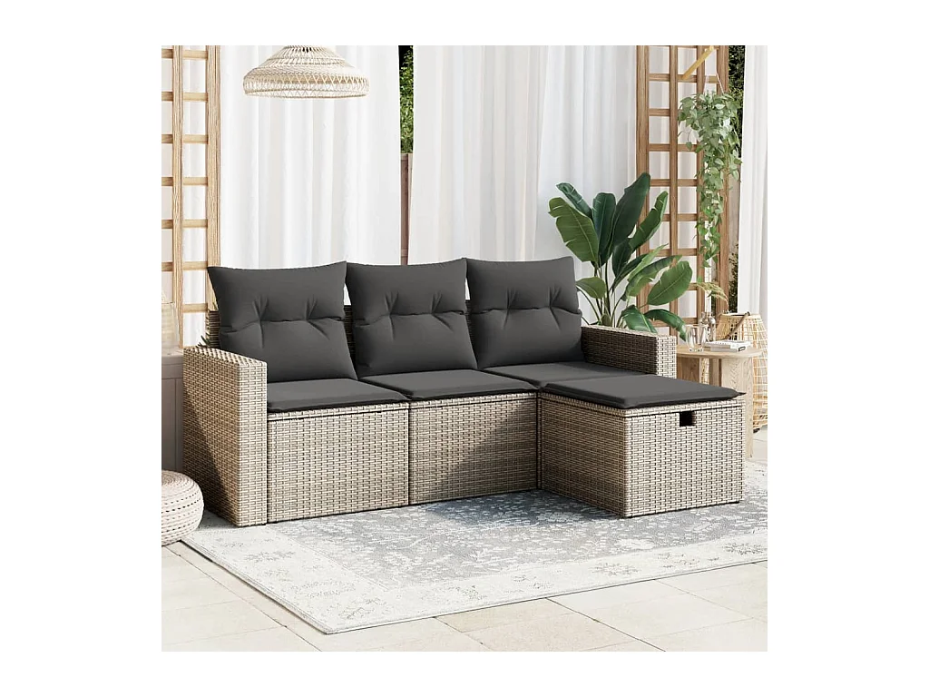 4-delige Loungeset met kussens poly rattan grijs