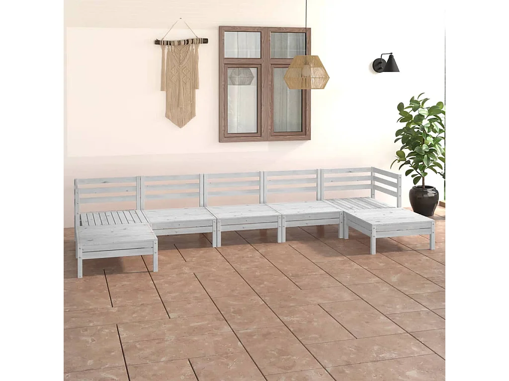 Juego de muebles de jardín 7 piezas madera maciza de pino blanco