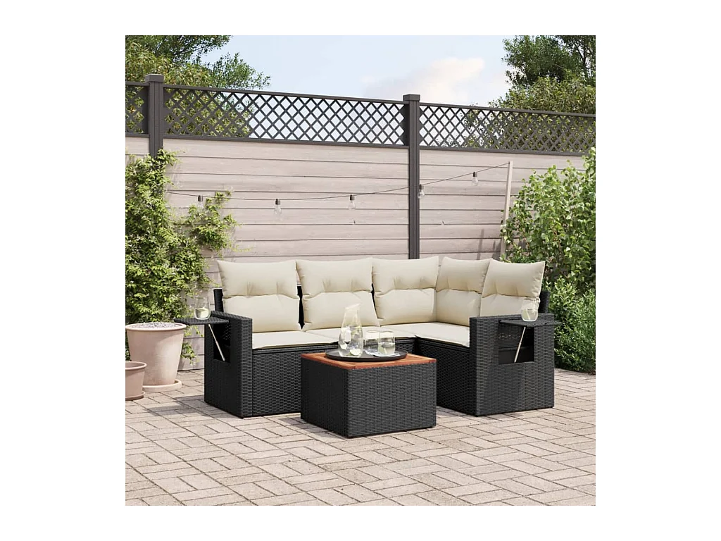 Salon de jardin 5 pièces avec coussins noir résine tressée