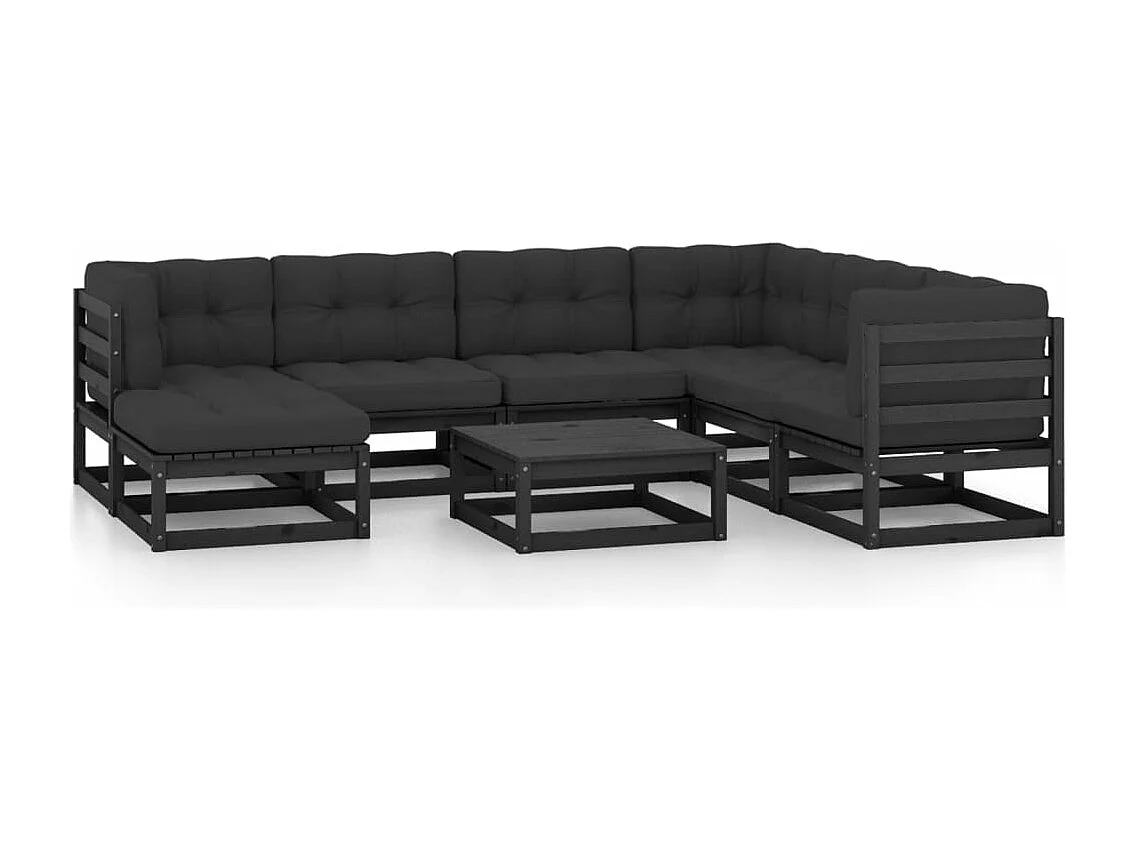 Juego de muebles de jardín 8 piezas y cojines madera pino maciza