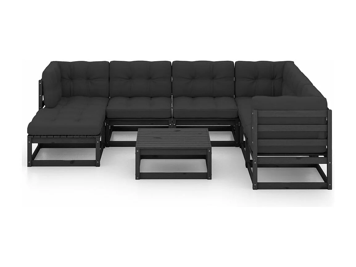 Juego de muebles de jardín 8 piezas y cojines madera pino maciza