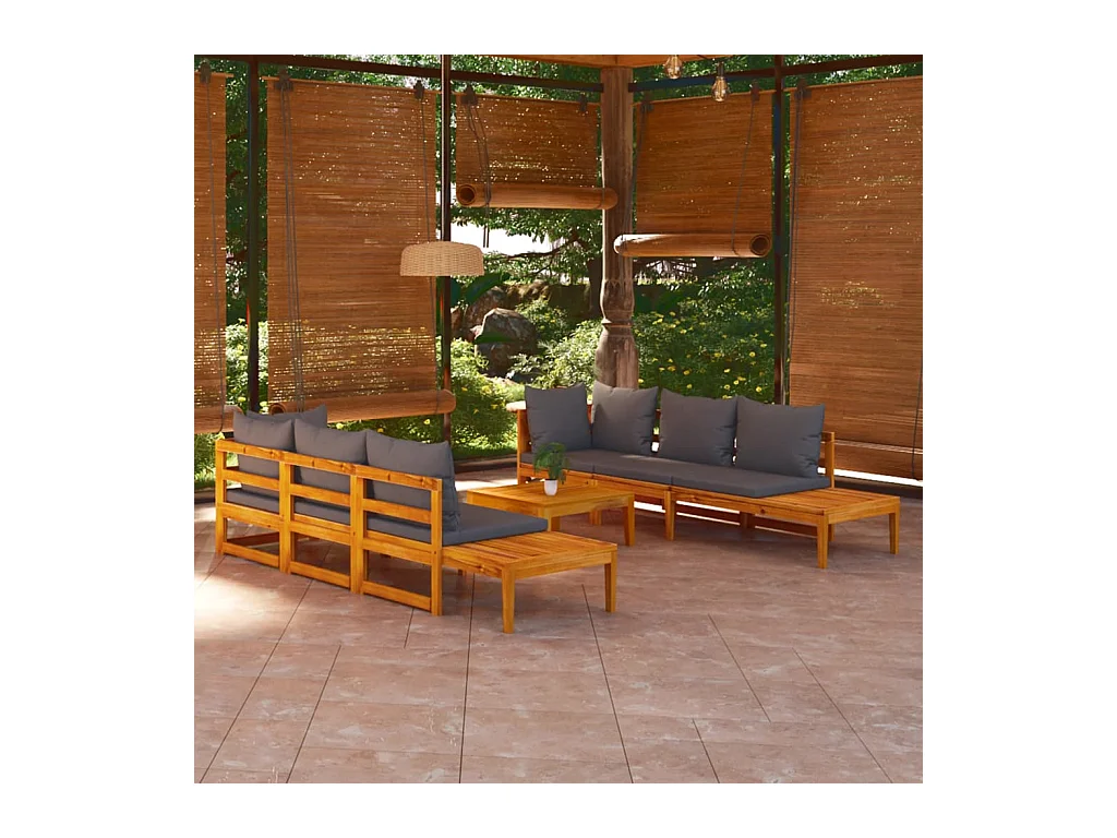 Salon de jardin 5 pièces avec coussins gris foncé Bois d'acacia
