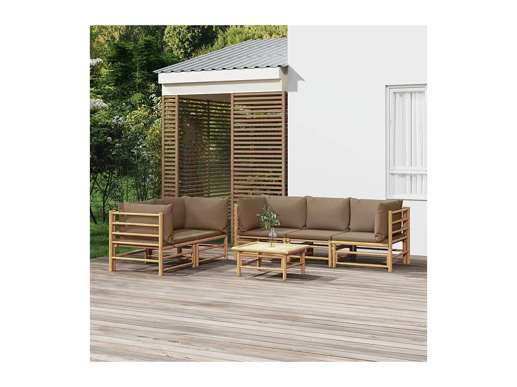 Salon de jardin 6 pièces avec coussins taupe bambou
