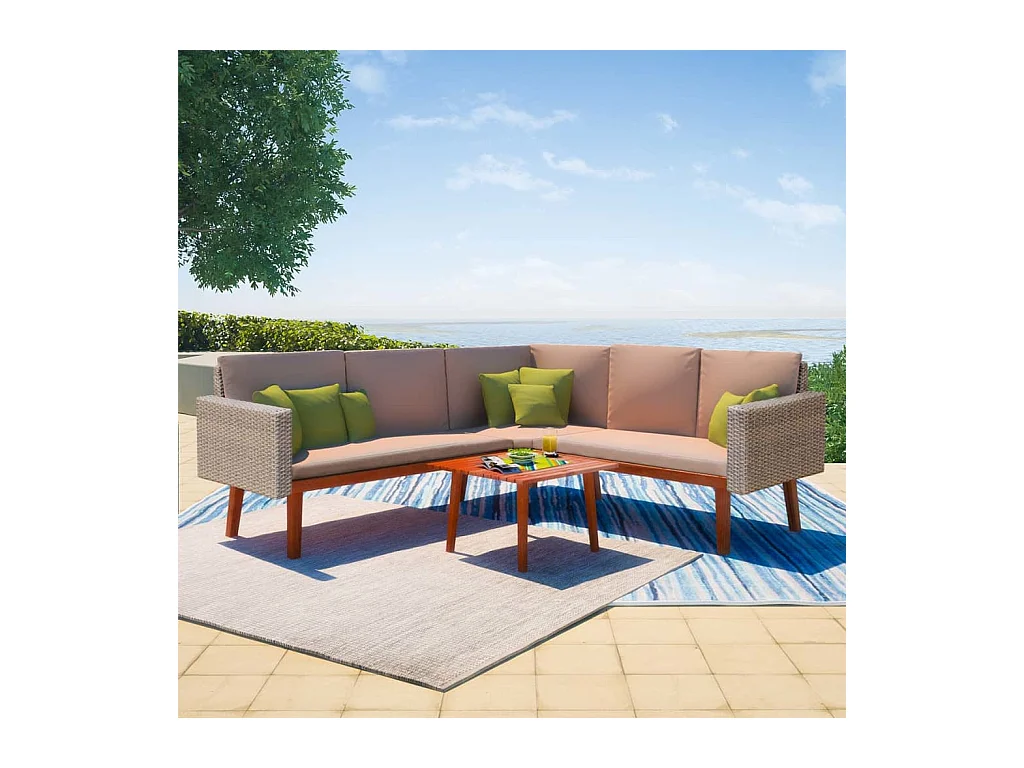 Salon de jardin 4 pièces avec coussins Résine tressée Gris