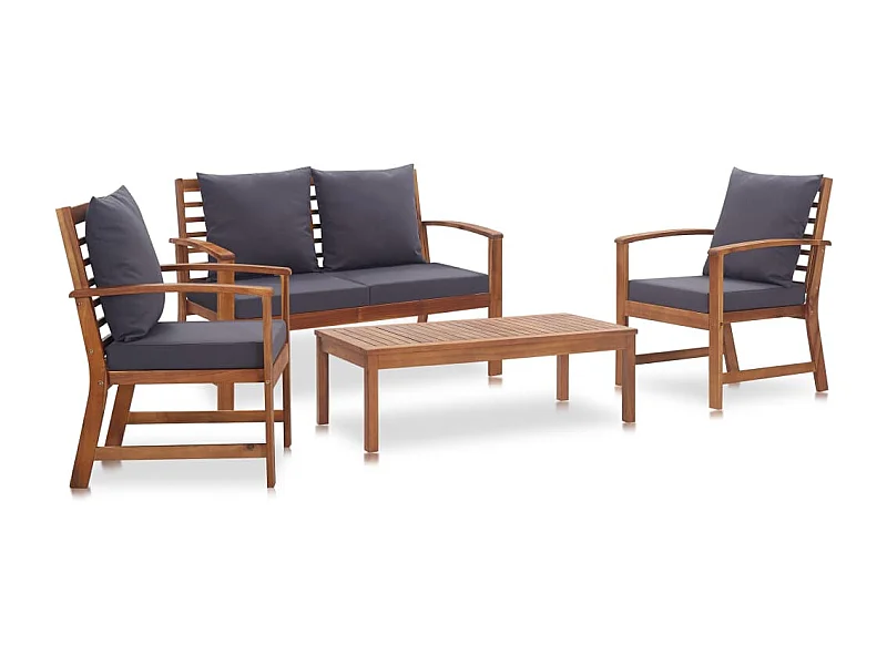 Salon de jardin 4 pièces avec coussins Bois d'acacia solide
