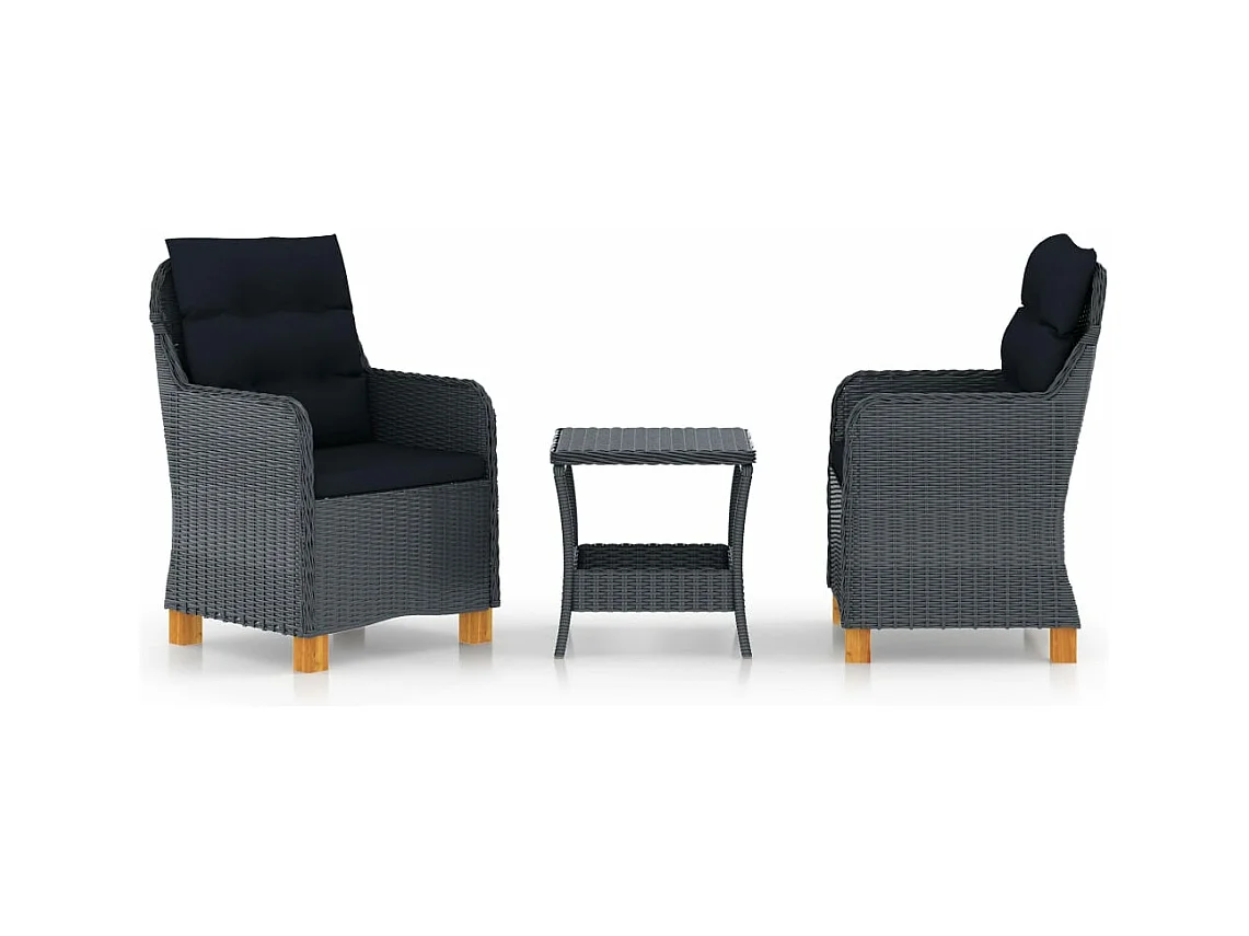 Set muebles jardín 3 piezas ratán sintético gris oscuro y cojines