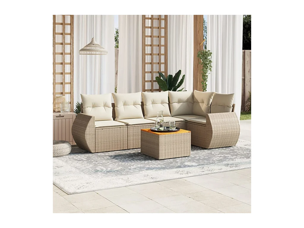 Salon de jardin avec coussins 6 pièces beige résine tressée