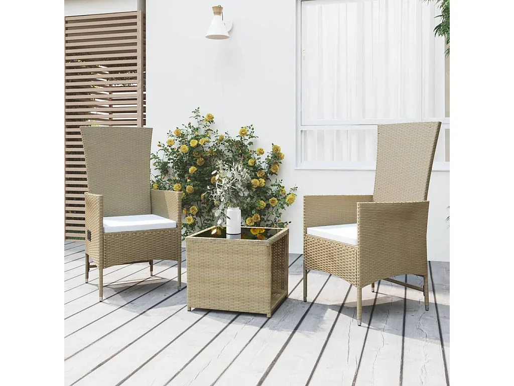 3 peças conjunto lounge para jardim vime PE e aço bege