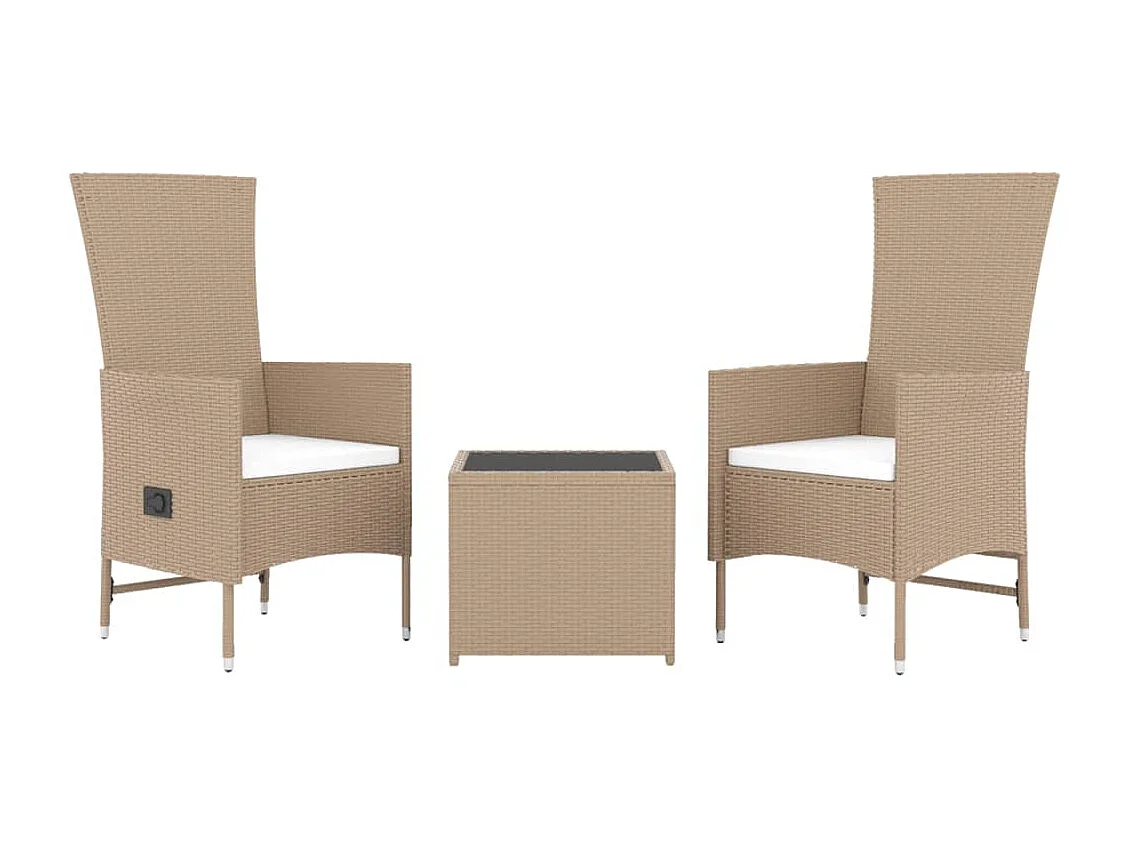 3 peças conjunto lounge para jardim vime PE e aço bege