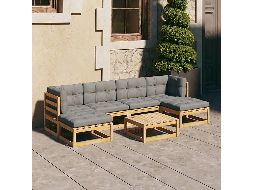 Salon de jardin 7 pièces avec coussins Bois de pin massif