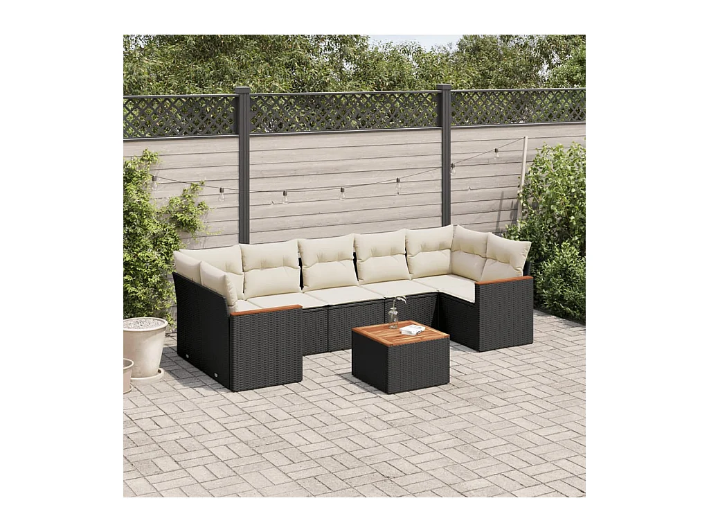 8 peças conjunto sofás de jardim com almofadões vime PE preto