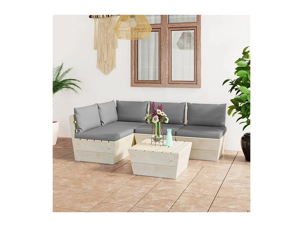 5-delige Loungeset met kussens pallet vurenhout