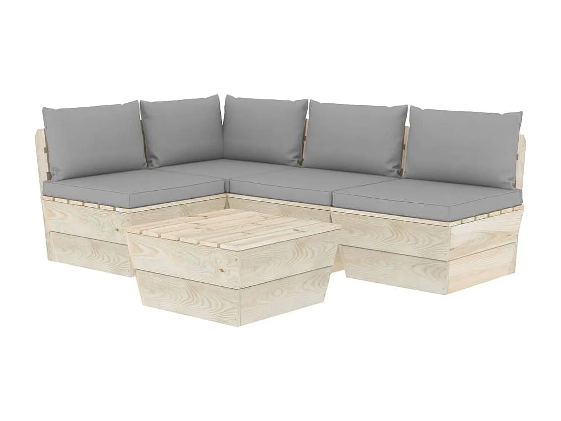 Salon de jardin palette 5 pièces avec coussins Épicéa imprégné